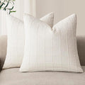 Foindtower Set of 2 Decorative Linen Check Throw Pillow Covers Neutral Farmhouse Vintage Cushion Covers Modern Boho Home Decor for Sofa Chair Couch Bedroom Living Room Outdoor,26×26 Inch,Cream White