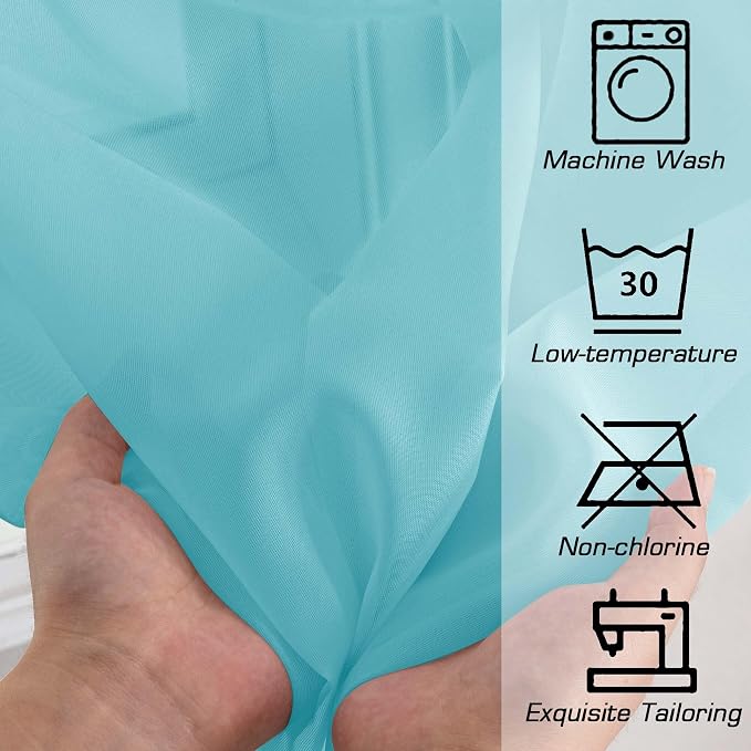 OWENIE Aqua Sheer Curtains for Bedroom Living Room 96 Inches Long 2 Panels Set - Image 5