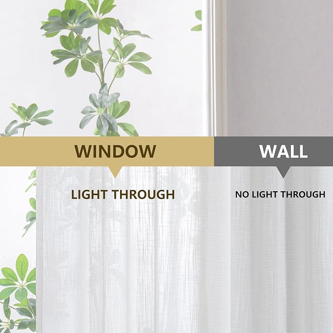 MYSKY HOME Natural Linen White Curtains 80 Inches Long, Semi Sheer Soft Cotton - Image 6