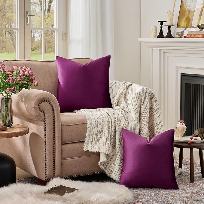 GIGIZAZA Purple Decorative Velvet Decorative 18x18 Throw Pillow Covers - Image 3