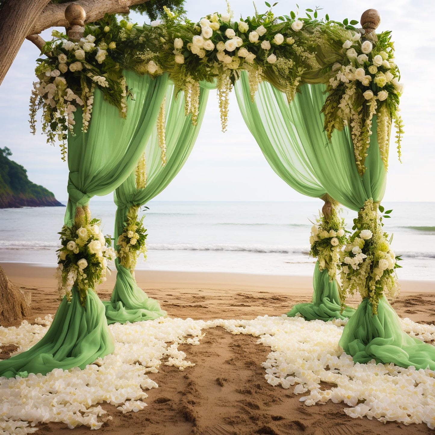 Wokceer Wedding Arch Draping 6 Panels 28.7" x 20FT Sage Green Sheer Fabric Backdrop for Ceremony, Birthday Party, Bridal Shower Decoration