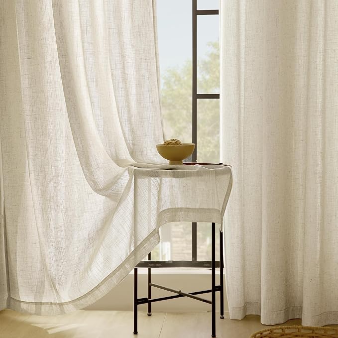 Faux Linen Beige Curtains 132 inches Long - Image 7