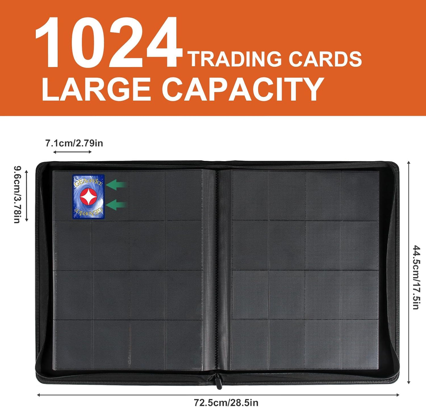 1000+ Pockets Trading Card binder, GEAoffice PU Cover Card Collection Binder, Premium 16 Pockets Card Holder Folders, Side Loading Card Album for YuGiOh, MTG, TCG, Game Cards & Sports Cards, Orange