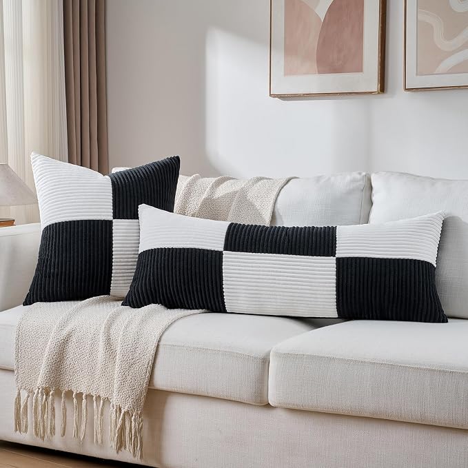 Fancy Homi Set of 2 Black White Decorative Throw Pillow Covers 22x22 Inch - Image 6