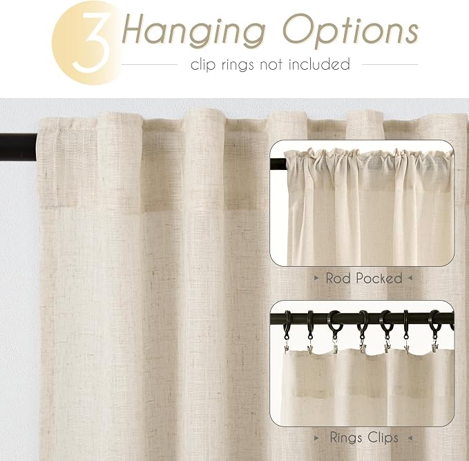 Apricot Linen Curtain 90 inch Length 2 Panels Set Back Tab Light Filtering - Image 2