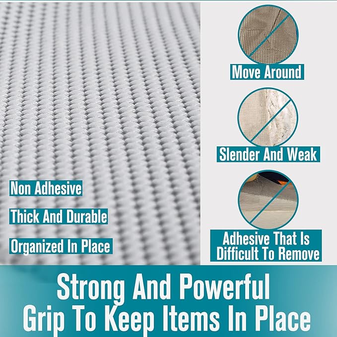 Shelf and Drawer Liner, Non-Adhesive Non Slip and Grip Durable Clean Pad Full Size 17.7 Inches x 20 Feet for Drawers, Shelves, Cabinets, Storage, Kitchen, Desks, Kitchenware, Tableware, White