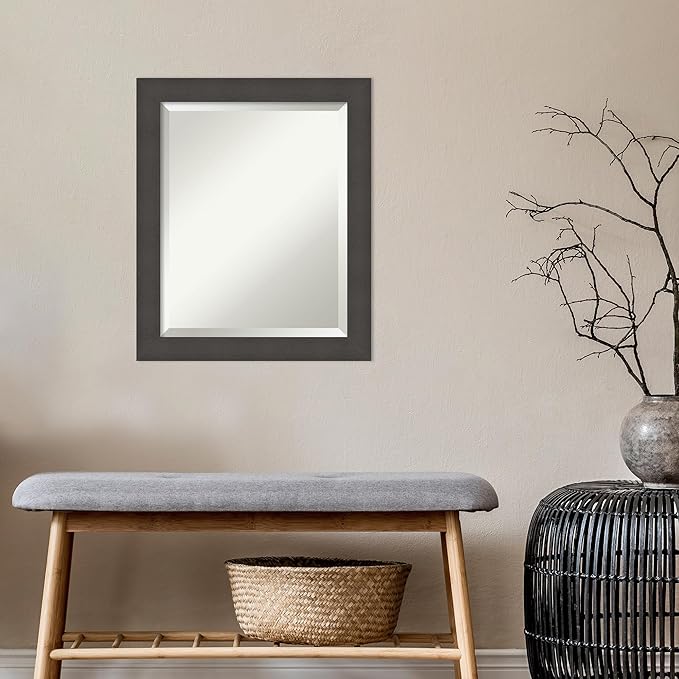 Amanti Art Silver Bathroom Mirror for Over Sink, 24x20 Blaine Light Pewter Narrow Rectangle Vanity Mirror, Small Modern Contemporary Frame, Hangs Horizonally and Vertically, Bathroom Wall Decor
