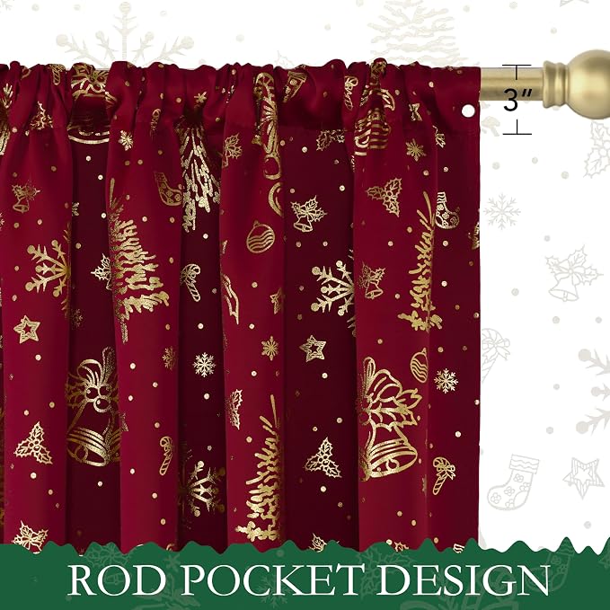 NICETOWN 2 Panels Christmas Red Curtains 42 x 84 Inch, Xmas Home Decor - Image 2