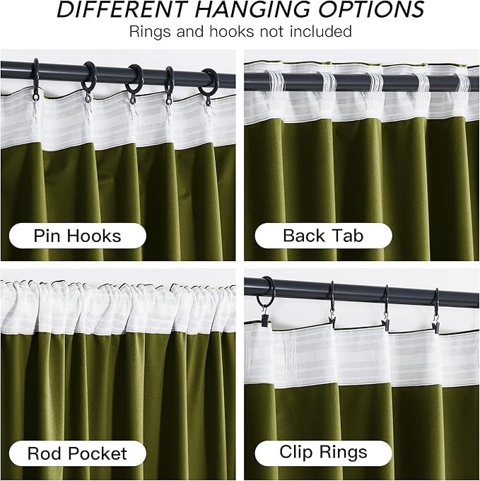 RYB HOME Moss Green Velvet Curtains 63 inches - Image 4