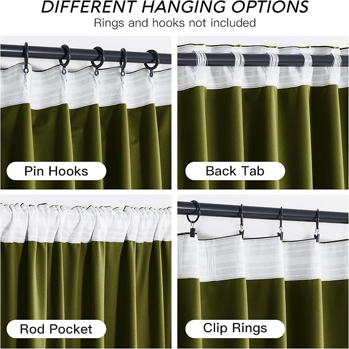 RYB HOME Moss Green Velvet Curtains 84 inches, Luxury and Soft Velvet Fabric - Image 4