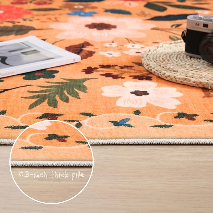 Rugcomf Round Rug 6ft Washable Circle Rug Non Slip Low Pile Boho Floral Small - Image 4