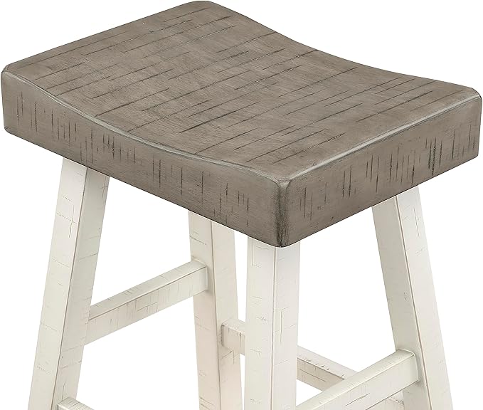 Lexicon Saddle Bar Stools Set of 2 Barstools with Footrest, Armless Dining Chairs for Kitchen Island, Breakfast Nook, Living Room, Pub Height, White/Coffee