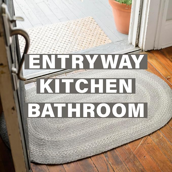 Grey Cloud Jute Braided Rugs, 20x30 Rectangle - Grey, Warm Farmhouse Decor, Perfect for Laundry Rooms, Bathrooms and Entryways - Durable and Easy to Clean