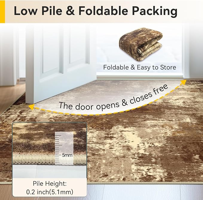 Washable Area Rugs Square 8ft Non-Slip Modern Abstract Soft - Image 3