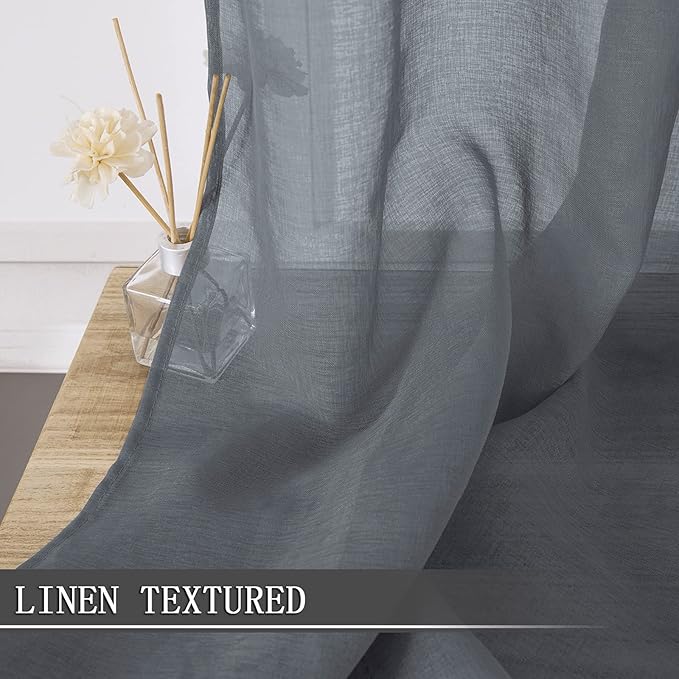 Tollpiz Short Sheer Curtain Living Room Linen Textured Curtains Sheer Light - Image 2