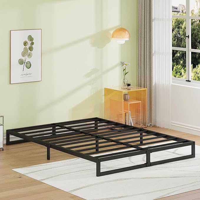 EMODA 7 Inch California King Bed Frames Heavy Duty Metal Cal King Platform with Steel Slats Support, No Box Spring Needed, Noise Free, Black