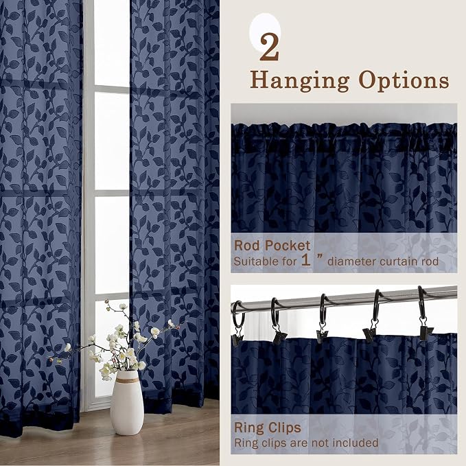 Chyhomenyc Navy Blue Sheer Curtains 96 Inch Length 2 Panels Set, Light - Image 5