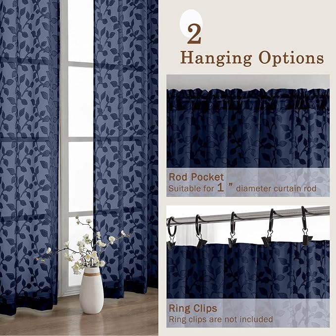 Chyhomenyc Navy Blue Sheer Curtains 72 Inches Long 2 Panels Set, Light - Image 6