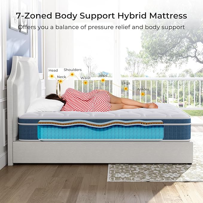 Twin XL Mattress, 10 Inch Hybrid Mattress Twin XL with Individual Pocket Springs and Pressure-Relieving Memory Foam, Breathable, Medium Firm Mattress in a Box 80"x39"x10"
