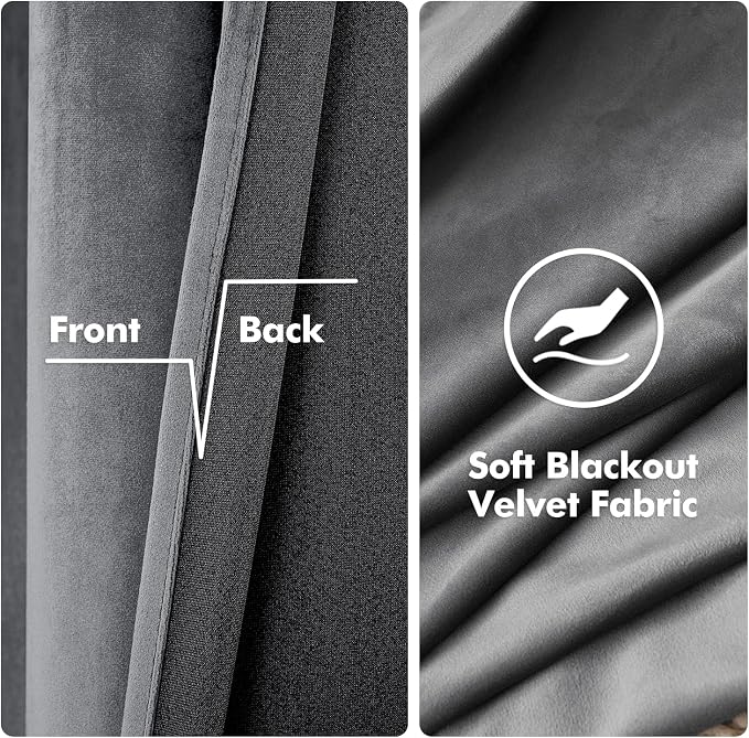 MIULEE 2 Panels Blackout Velvet Curtains Solid Soft Grommet Grey Curtains - Image 3