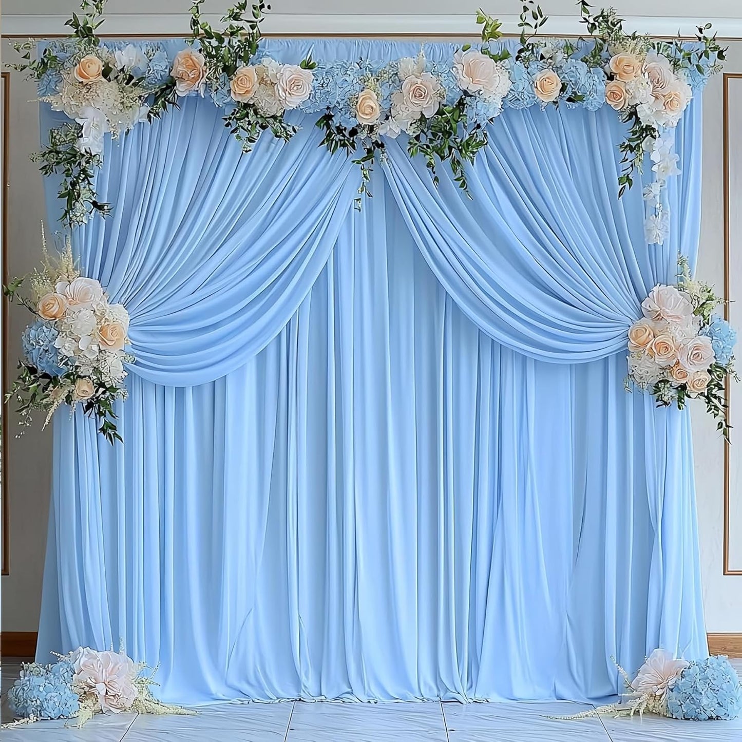 50 ft x 10 ft Wrinkle Free Blue Backdrop Curtain Panels, Polyester Photography Backdrop Drapes, Wedding Party Home Decoration Supplies