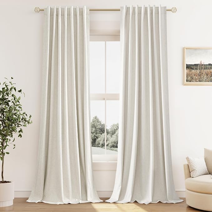 Guken Cream 100% Blackout Linen Curtains 94 Inch Length 2 Panels Set by Guken