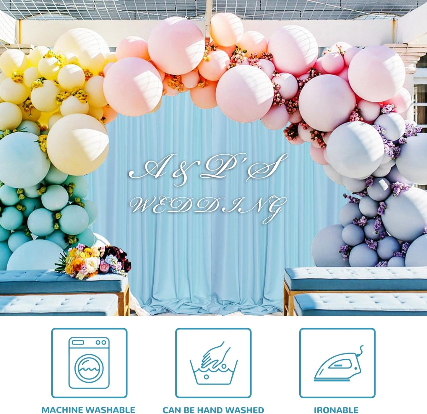 MEETSKY Baby Blue Backdrop Curtain for Baby Shower Parties Light Blue Photo Curtains Backdrop Drapes Fabric Decoration for Boys Teens Men Birthday Party Photography 5ft x 7ft,2 Panels