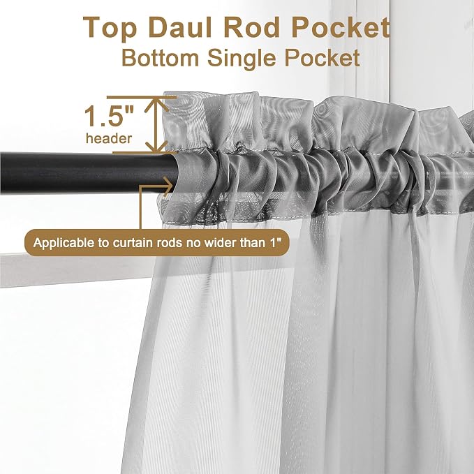 Chyhomenyc Light Grey Sheer Curtains 120 Inches Long - Image 3