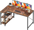 Huuger 47 Inches L Shaped Desk, Computer Desk with Reversible Storage Shelves, for Gaming Corner Home Office Writing Study, Metal Frame, Rustic Brown