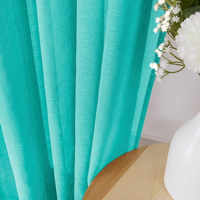 Tollpiz Sheer Curtain Linen Textured Bedroom Curtains Sheer Light Filtering Rod - Image 3