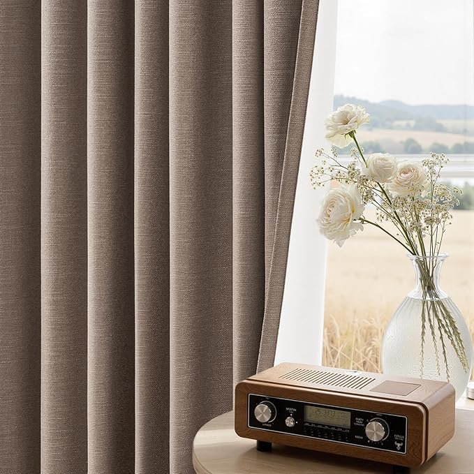 Topfinel 95 inch Bedroom Curtains 2 Panels 100% Blackout Linen Texture Curtain - Image 4