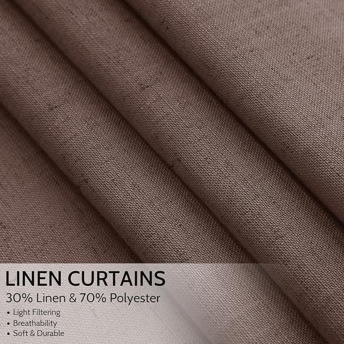 Cappuccino Linen Curtains for Living Room 100 Inches Long Light Filtering Semi - Image 4