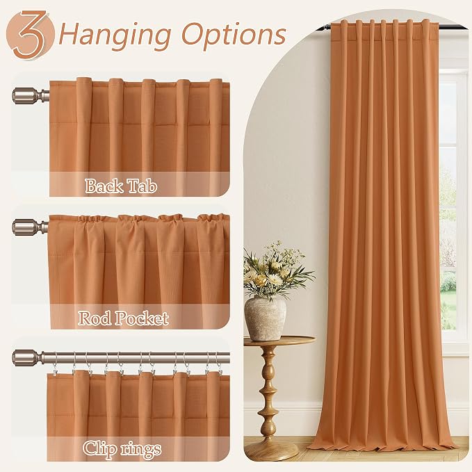 Guken Orange 100% Blackout Linen Curtains 84 Inch Length 2 Panels Set - Image 7