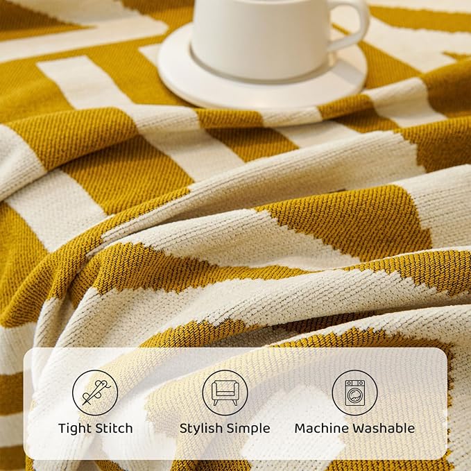 STACYPIK Mustard Yellow Boho Sofa Cover Couch Cover Reversible Jacquard Furniture Protector for 3 Cushion Couch L Shaped Sofa Slipcover Non-Silp Sofa Cushion Covers for Sectional with Tassels-91X134IN