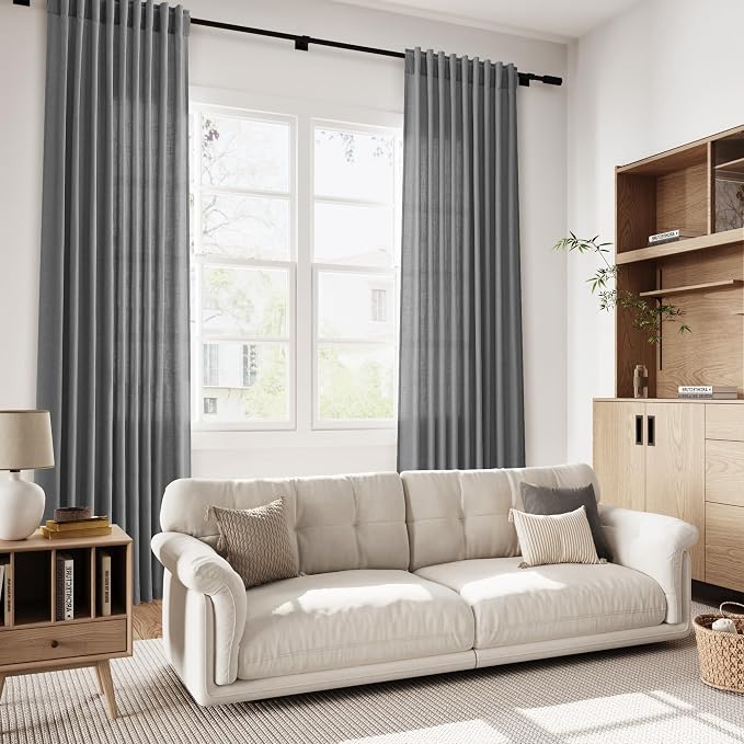 Nanspring Blazer Grey Curtains Linen Blend Light Filtering Back Tab Curtain 84 - Image 7