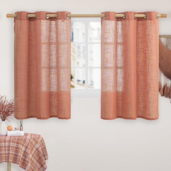 LAMIT Terracotta Linen Curtains 54 Inch Length 2 Panel Set, Semi Sheer Bronze by LAMIT
