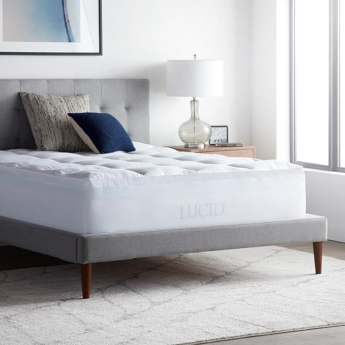 LUCID 4 Inch Down Alternative and Gel Memory Foam Mattress Topper - Three Toppers In One - King , White