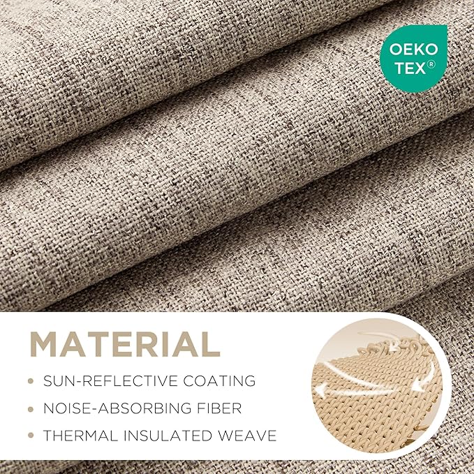 Joydeco 100% Blackout Curtains for Bedroom - Natural Linen Curtains 96 Inch Long, Thermal Insulated 2 Panels Linen Light Blocking Drapes, Rod Pocket & Back Tabs, Darkening Privacy for Living Room
