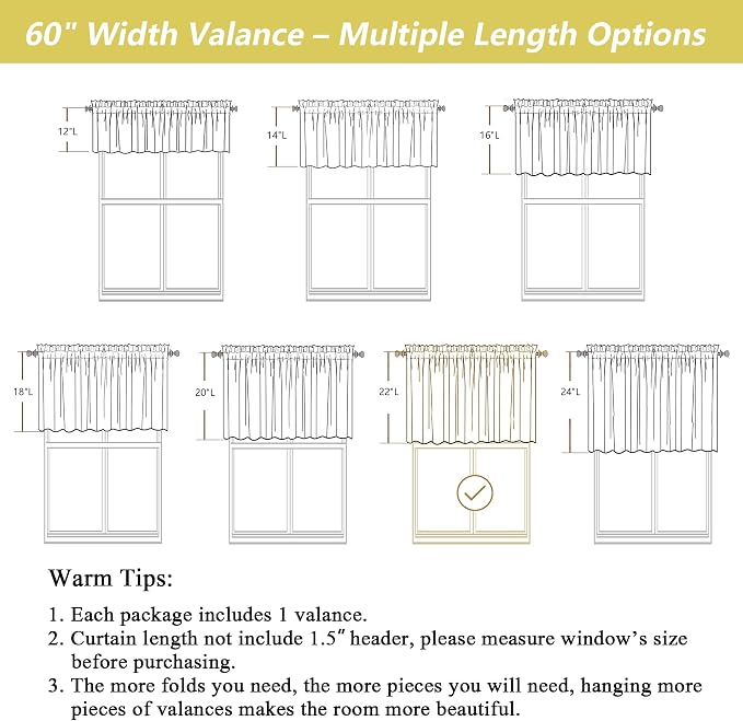 Natural Valances for Windows, Light Filtering Faux Linen Textured Small Short - Image 3
