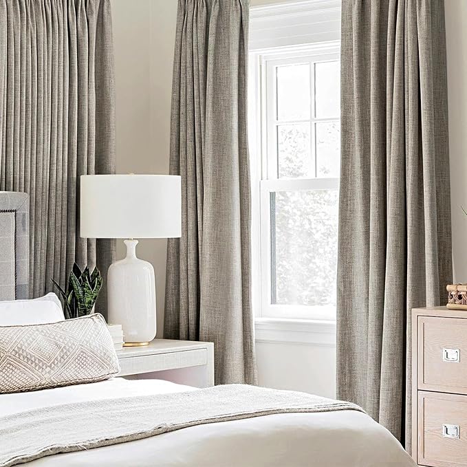 MIULEE Linen Curtains for Bedroom Solid 100% Blackout Thermal Insulated Greige - Image 2