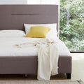 Livinia Amelia Twin Size Platform Bed, Fabric Upholstered Twin Bed Frame with Height Adjustable Headboard Footboard, Strong Wood Slats, No Box Spring Needed, Brown