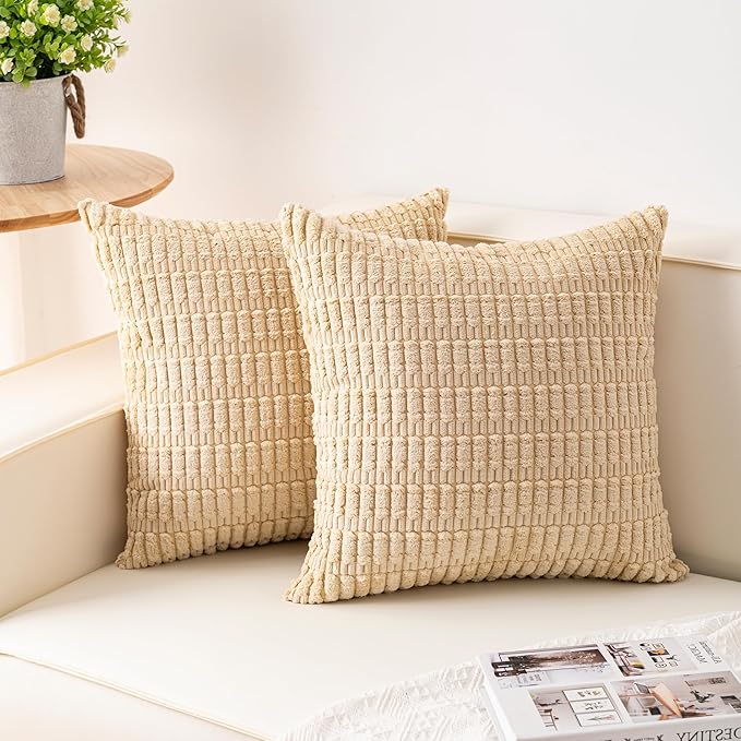 Pack of 2 Corduroy Decorative Throw Pillow Covers 22x22 Inch Soft Striped by Unknown