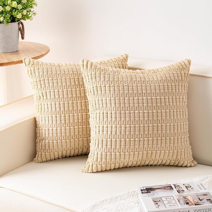 Pack of 2 Corduroy Decorative Throw Pillow Covers 20x20 InchSoft Boho Striped by Unknown