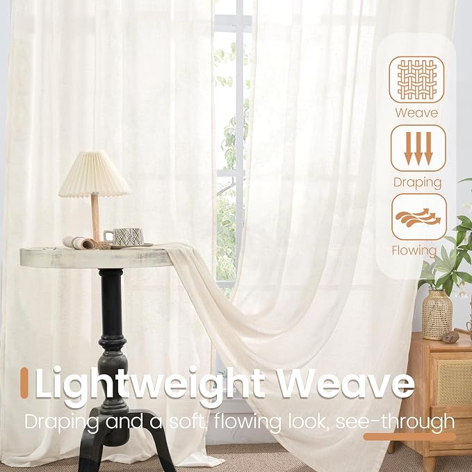 BGment 90 Inches Long Linen Semi Sheer Curtains - Image 4