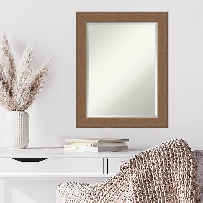 Amanti Art Brown Wall Mirror 29x23 Alta Medium Brown Rectangle Bathroom Mirror for Wall Decor Living Room, Medium Rustic Farmhouse Frame, Hangs Horizonally and Vertically, Bathroom Decor, Beveled Edge