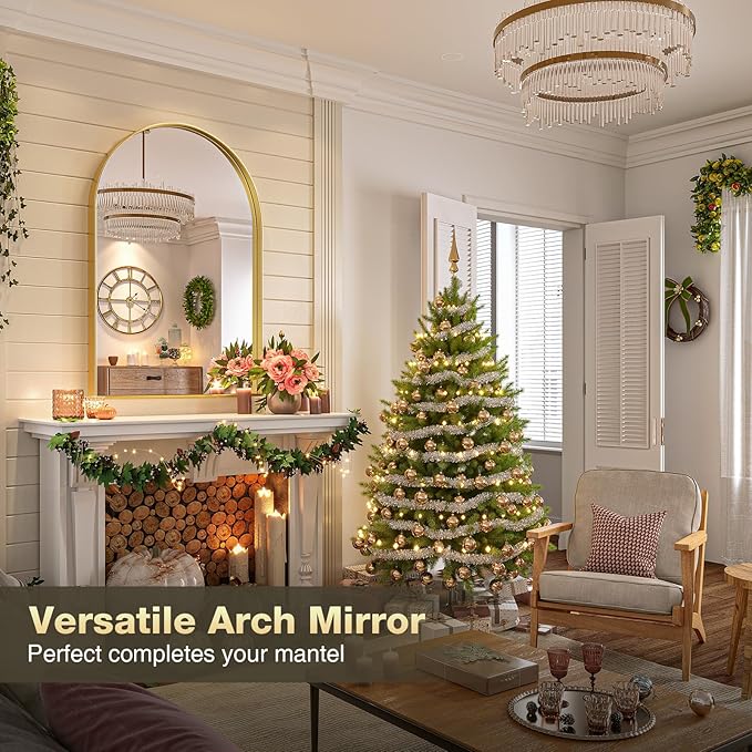 Brightify Arched Mirror, Arched Wall Mirror, 24 x 40 Inch Gold Arch Mirror, Metal Frame Gold Bathroom Mirror, Arched Top Bathroom Vanity Mirror for Living Room Bedroom Mantel Entryway Hallways