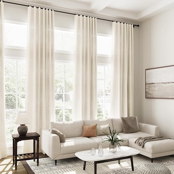 Warm Beige Linen Curtains 90 Inch Long 2 Panels Set - Image 6