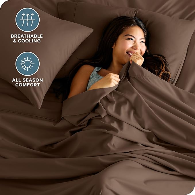 Bare Home Twin XL Sheet Set - College Dorm Size - Luxury 1800 Ultra-Soft Microfiber Twin Extra Long Bed Sheets - Deep Pockets - Easy Fit - Extra Soft - 3 Piece Set - Bed Sheets (Twin XL, Cocoa)