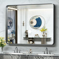 TokeShimi 48x40 Inch Wall Mirror Black Bathroom Vanity Mirror with Metal Frame Aluminum Alloy Soft Rounded Corner for Modern Farmhouse Wall Decor 1”Deep Set Design (Horizontal/Vertical)