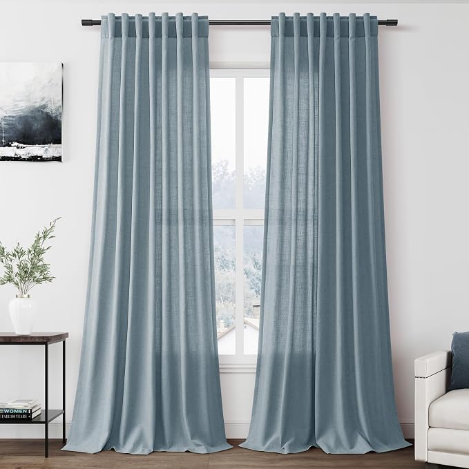 Nanspring Light Blue Linen Curtains 102 Inches Long Rod Pocket Back Tab Drapes by Nanspring